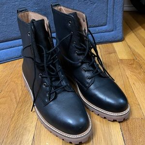 Madewell The Clair Lace Up Boot in Black Leather
